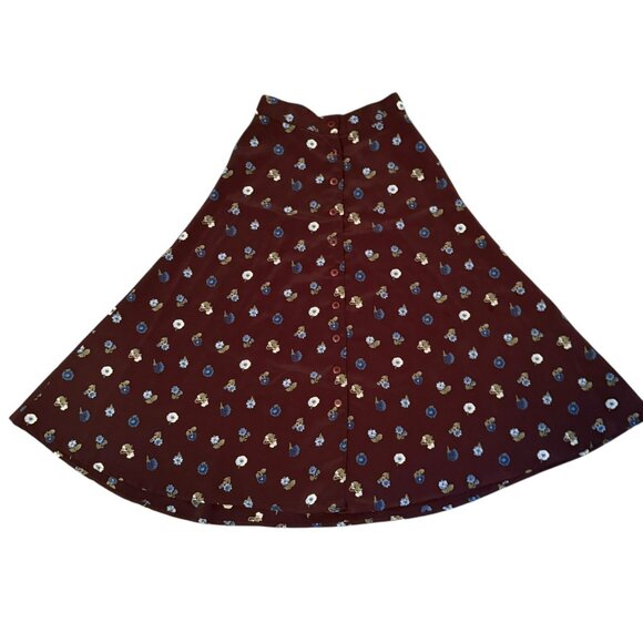 Vintage 70s The Limited Brown Floral Button Front Sheer A-Line Skirt‎ Size 6 - Picture 1 of 5